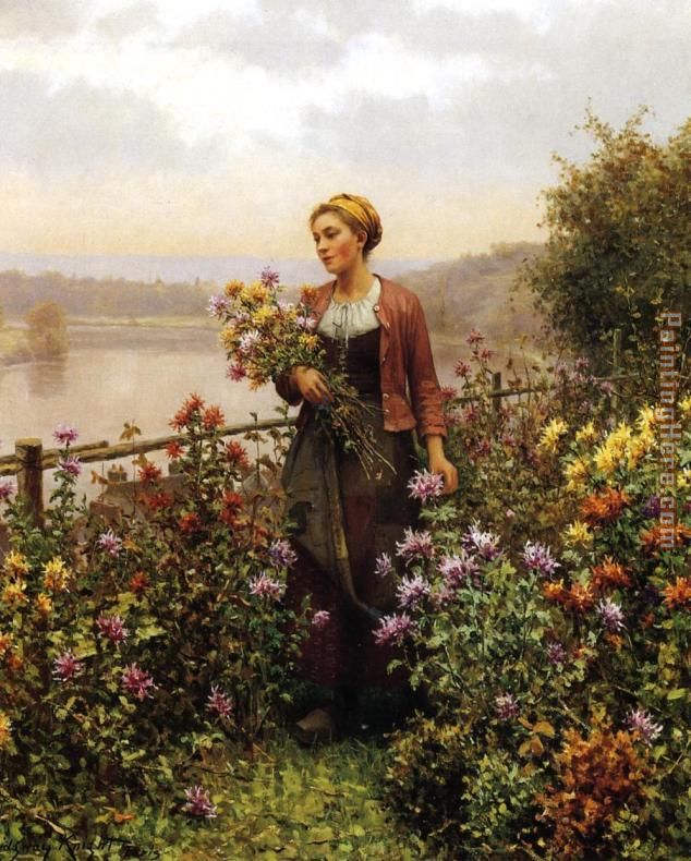 Woman in a Garden painting - Daniel Ridgway Knight Woman in a Garden art painting